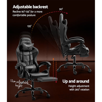 Artiss Gaming Office Chair Executive Computer Leather Chairs Footrest Grey - Cosy Abode