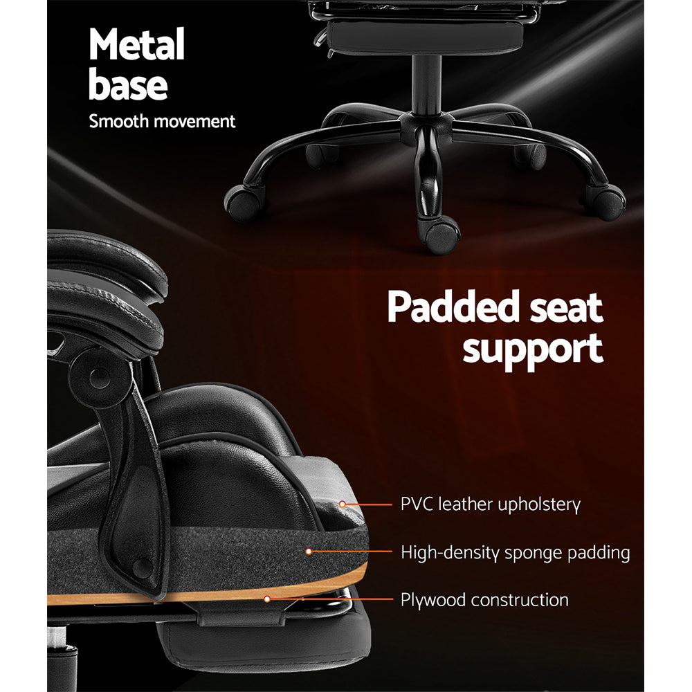 Artiss Gaming Office Chair Executive Computer Leather Chairs Footrest Grey - Cosy Abode