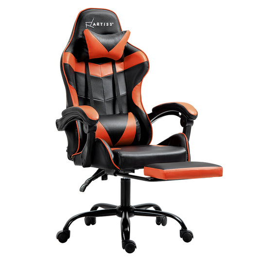 Artiss Gaming Office Chair Executive Computer Leather Chairs Footrest Orange - Cosy Abode