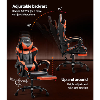Artiss Gaming Office Chair Executive Computer Leather Chairs Footrest Orange - Cosy Abode