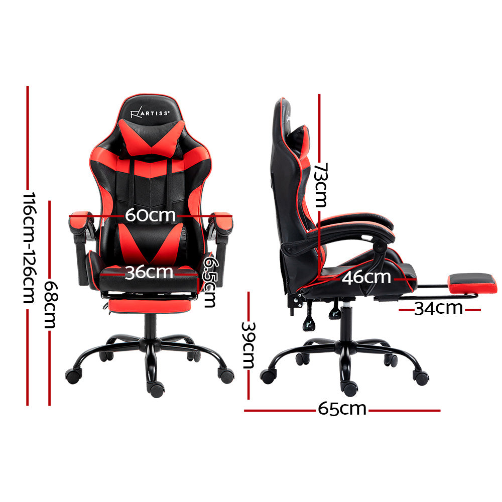 Artiss Gaming Office Chair Recliner Footrest Red - Cosy Abode