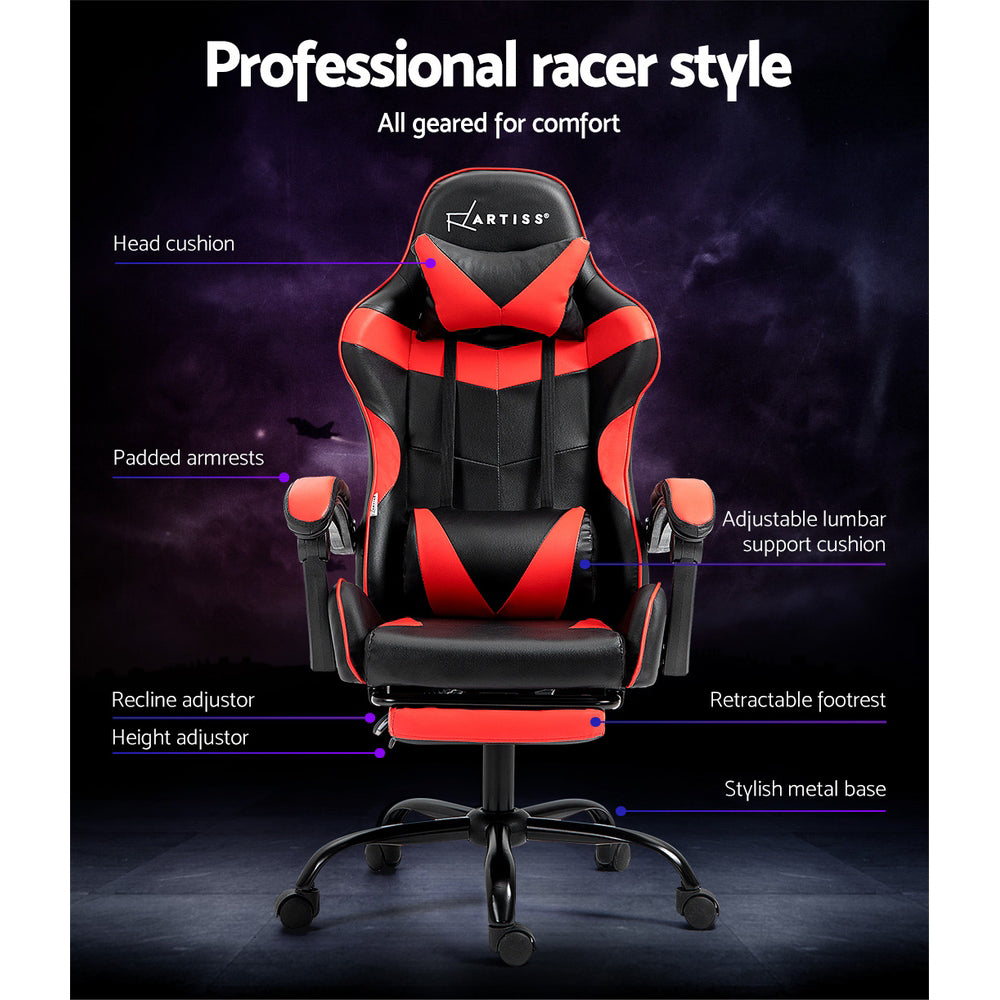 Artiss Gaming Office Chair Recliner Footrest Red - Cosy Abode