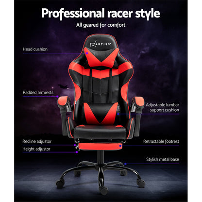 Artiss Gaming Office Chair Recliner Footrest Red - Cosy Abode