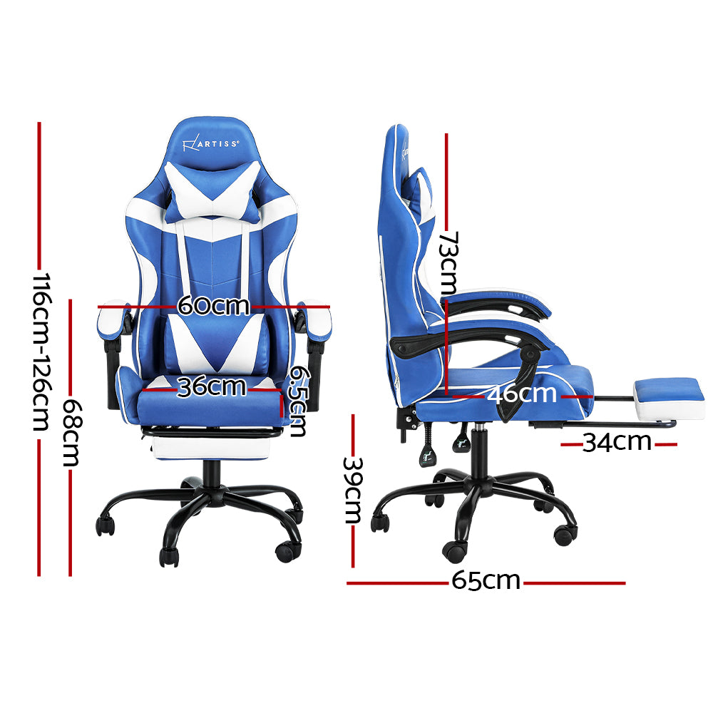 Artiss Gaming Office Chair Executive Computer Leather Chairs Footrest Blue White - Cosy Abode