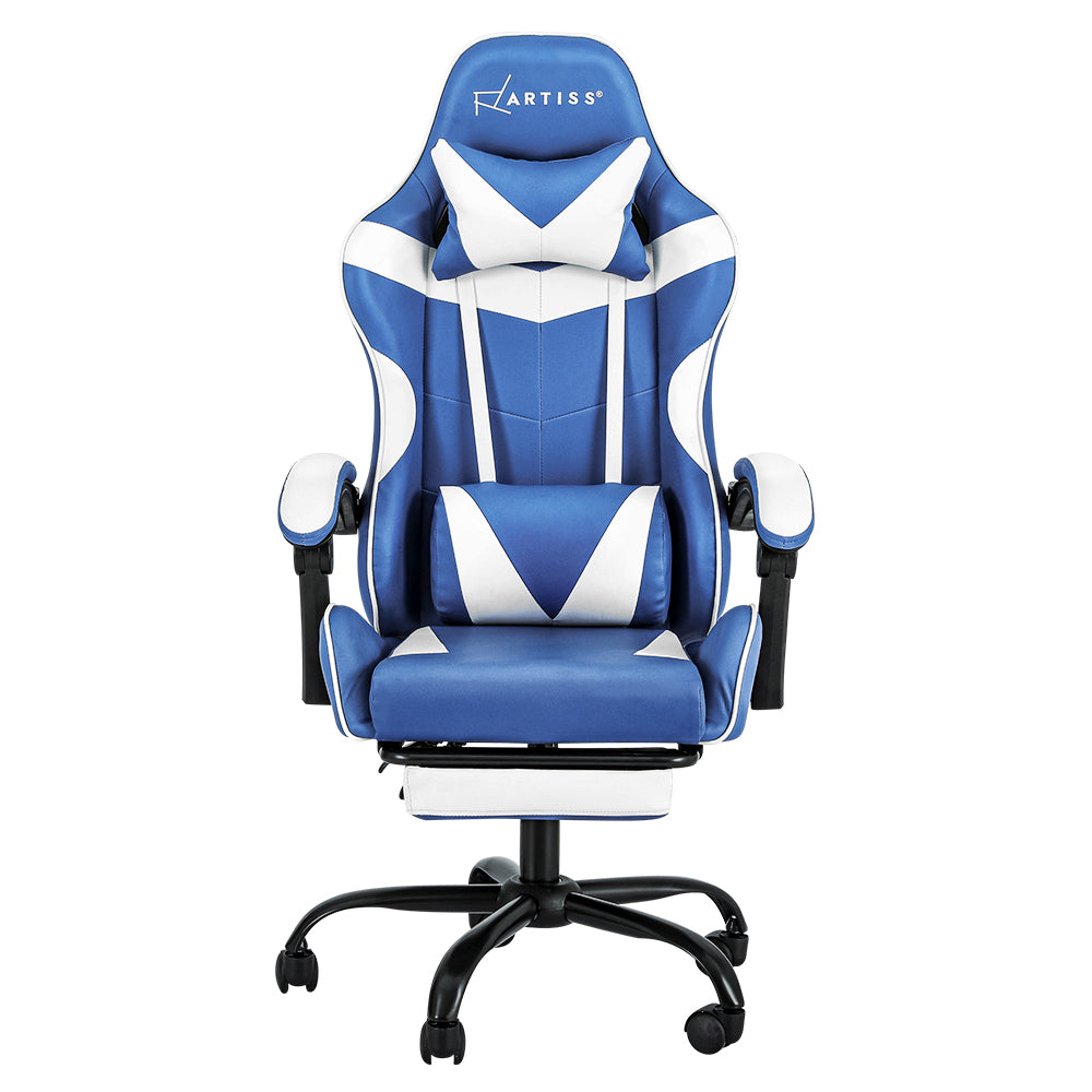 Artiss Gaming Office Chair Executive Computer Leather Chairs Footrest Blue White - Cosy Abode