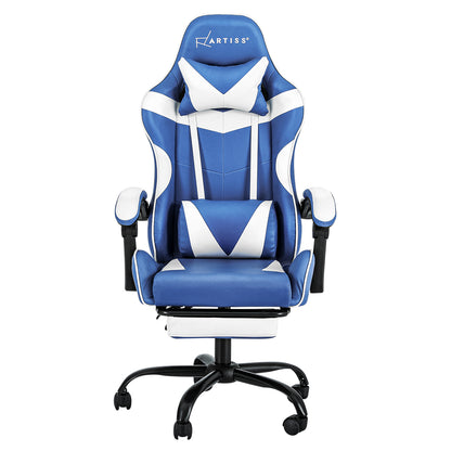 Artiss Gaming Office Chair Executive Computer Leather Chairs Footrest Blue White - Cosy Abode