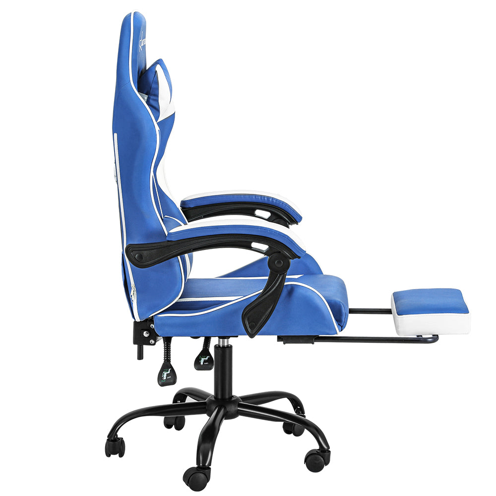 Artiss Gaming Office Chair Executive Computer Leather Chairs Footrest Blue White - Cosy Abode