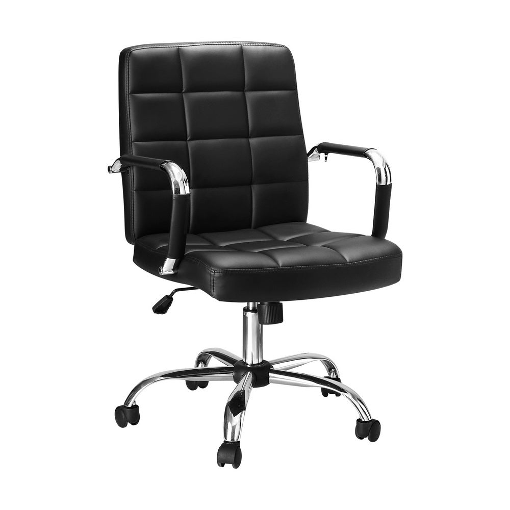 Artiss Office Chair PU Leather Mid Back Black - Cosy Abode