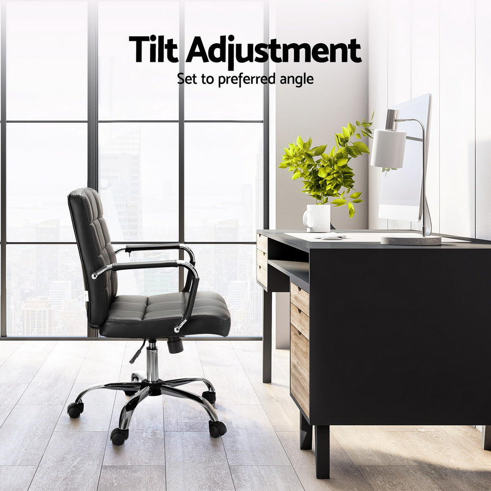 Artiss Office Chair PU Leather Mid Back Black - Cosy Abode