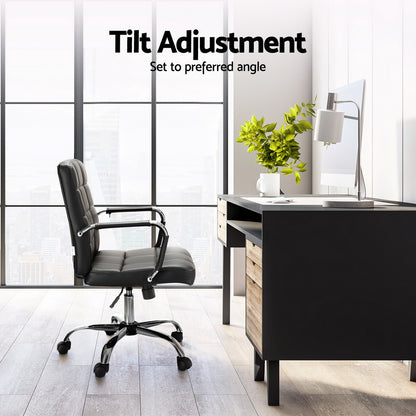 Artiss Office Chair PU Leather Mid Back Black - Cosy Abode