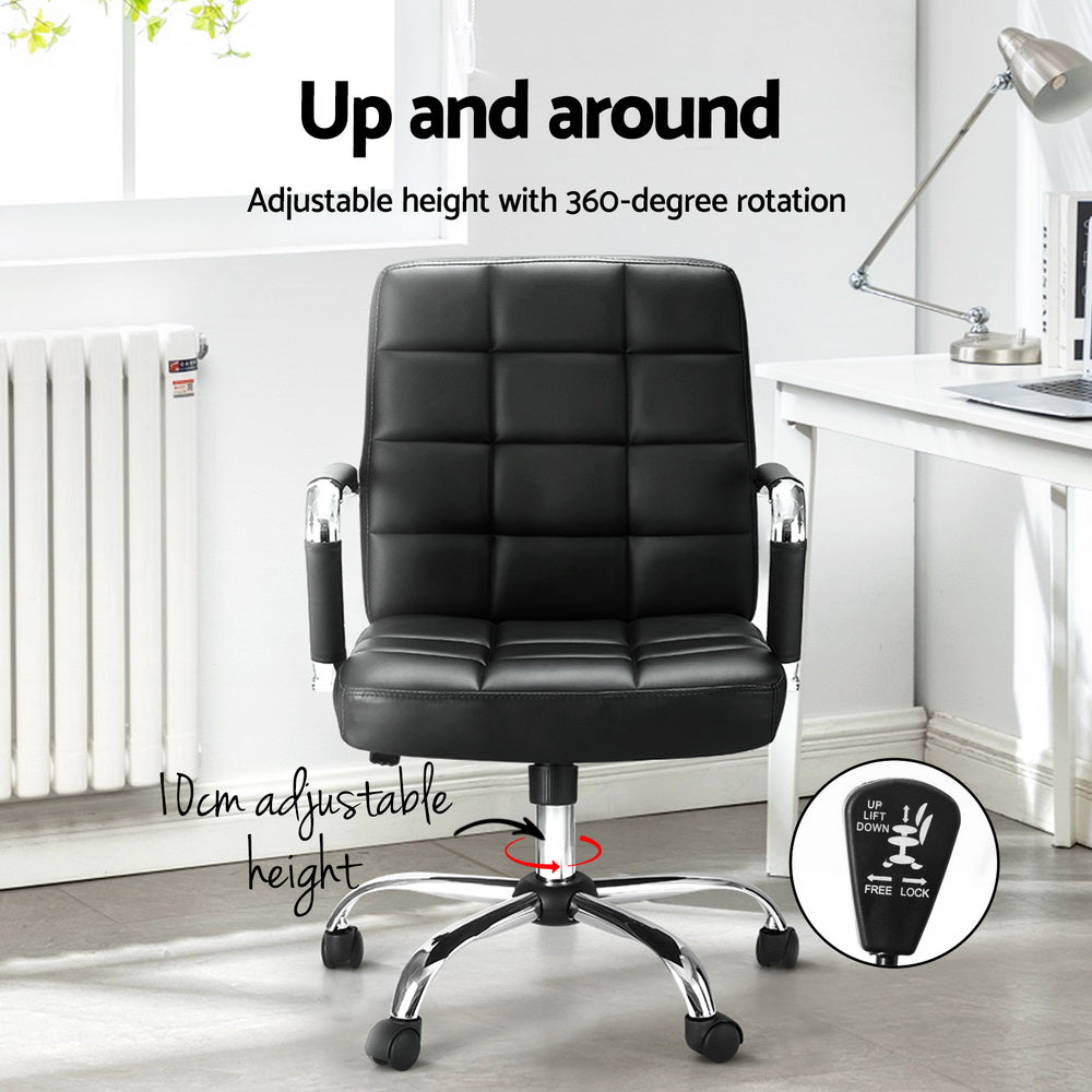 Artiss Office Chair PU Leather Mid Back Black - Cosy Abode