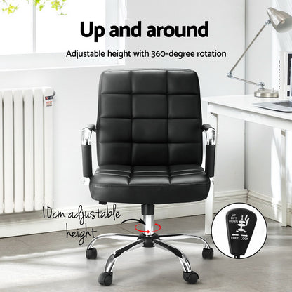 Artiss Office Chair PU Leather Mid Back Black - Cosy Abode
