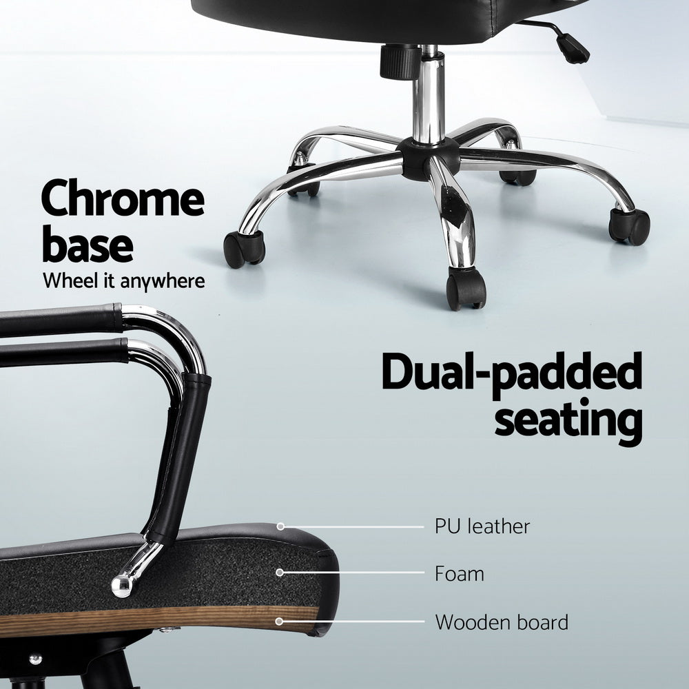 Artiss Office Chair PU Leather Mid Back Black - Cosy Abode