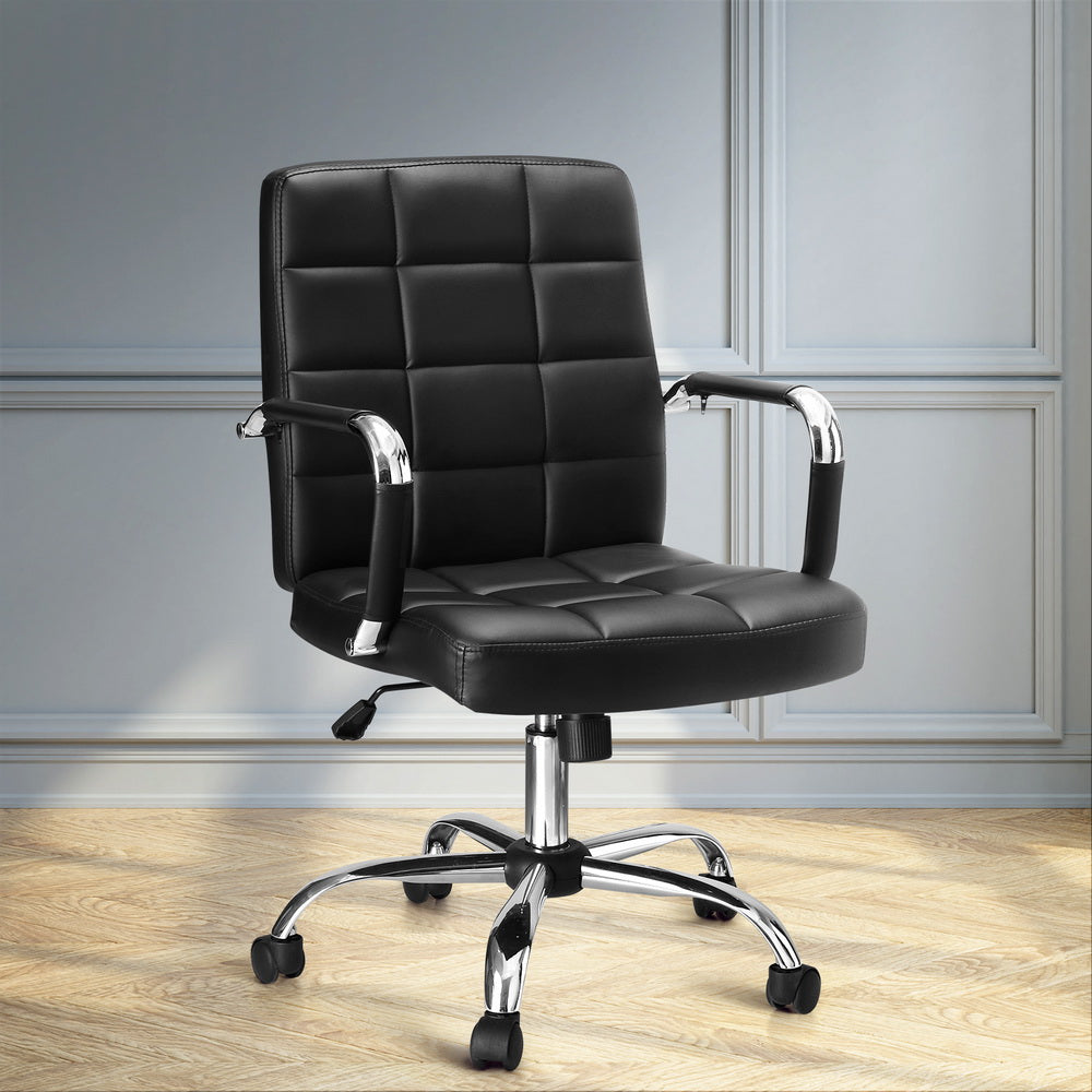 Artiss Office Chair PU Leather Mid Back Black - Cosy Abode