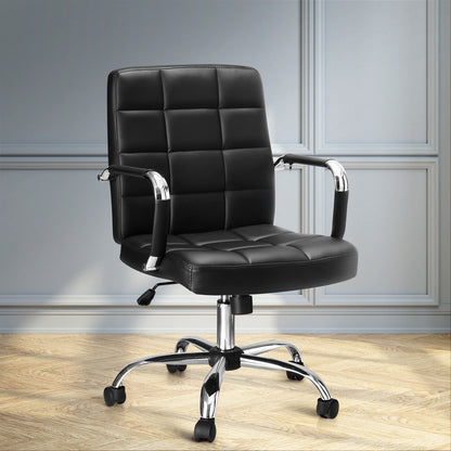 Artiss Office Chair PU Leather Mid Back Black - Cosy Abode