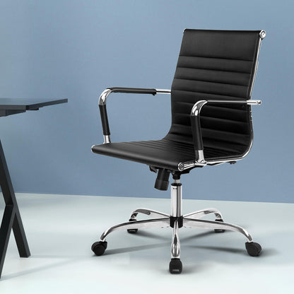 Artiss Office Chair Conference Chairs PU Leather Mid Back Black - Cosy Abode