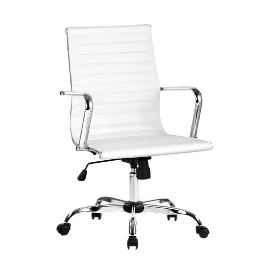 Artiss Office Chair Conference Chairs PU Leather Mid Back White - Cosy Abode