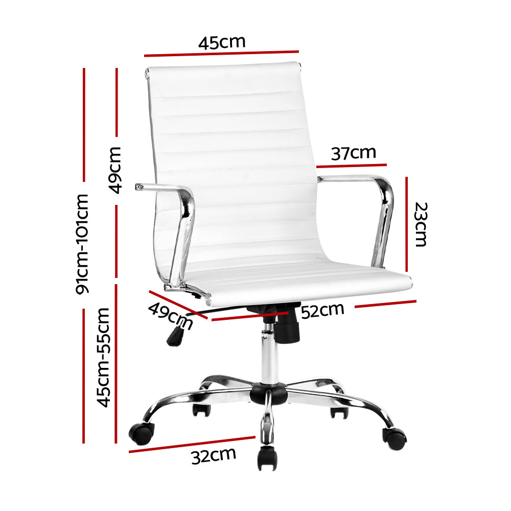 Artiss Office Chair Conference Chairs PU Leather Mid Back White - Cosy Abode