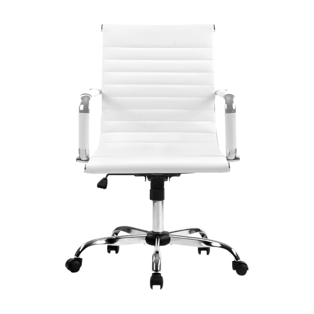Artiss Office Chair Conference Chairs PU Leather Mid Back White - Cosy Abode