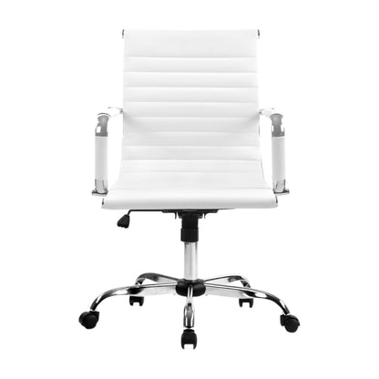 Artiss Office Chair Conference Chairs PU Leather Mid Back White - Cosy Abode