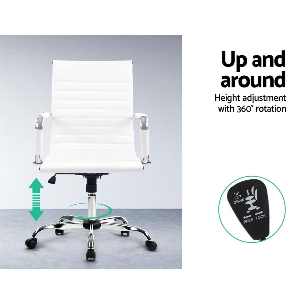 Artiss Office Chair Conference Chairs PU Leather Mid Back White - Cosy Abode