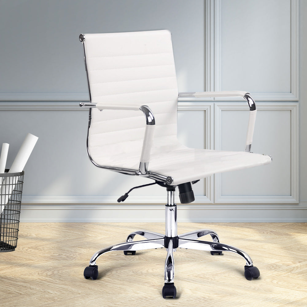 Artiss Office Chair Conference Chairs PU Leather Mid Back White - Cosy Abode