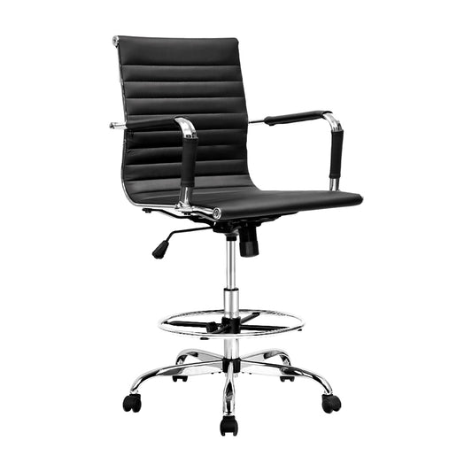 Artiss Office Chair Drafting Stool Leather Chairs Black - Cosy Abode