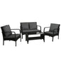 Gardeon 4 Pc Outdoor Wicker Furniture Setting with Glass Top Table - Black - Cosy Abode