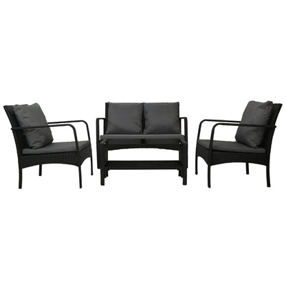 Gardeon 4 Pc Outdoor Wicker Furniture Setting with Glass Top Table - Black - Cosy Abode