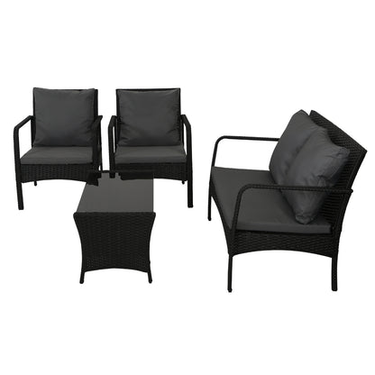 Gardeon 4 Pc Outdoor Wicker Furniture Setting with Glass Top Table - Black - Cosy Abode