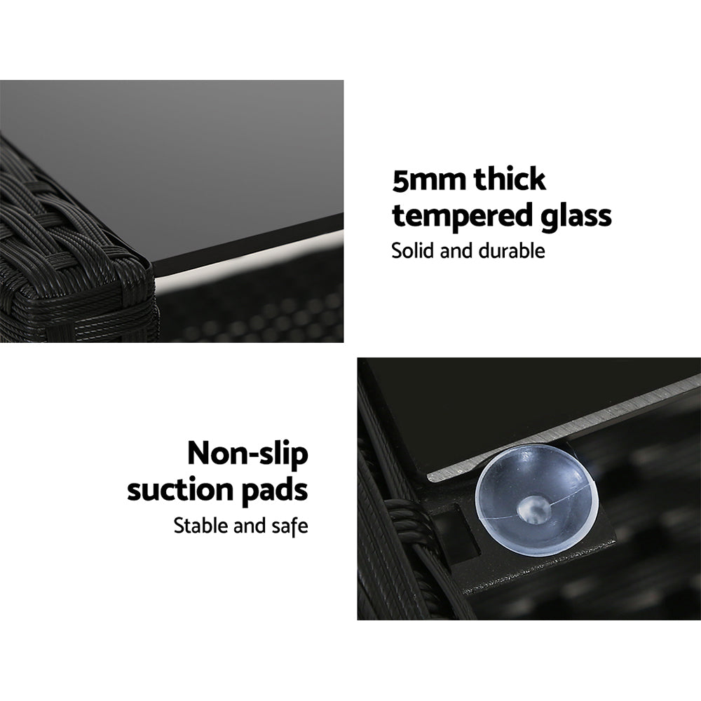 Gardeon 4 Pc Outdoor Wicker Furniture Setting with Glass Top Table - Black - Cosy Abode