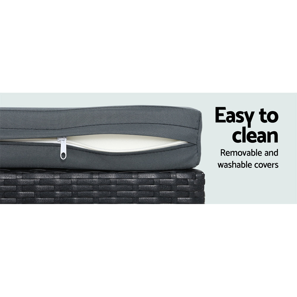 Gardeon 4 Pc Outdoor Wicker Furniture Setting with Glass Top Table - Black - Cosy Abode