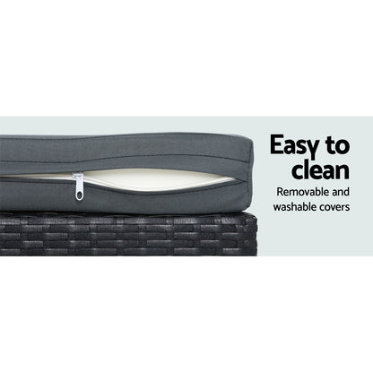 Gardeon 4 Pc Outdoor Wicker Furniture Setting with Glass Top Table - Black - Cosy Abode