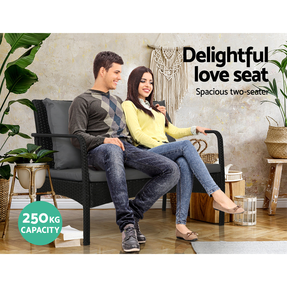 Gardeon 4 Pc Outdoor Wicker Furniture Setting with Glass Top Table - Black - Cosy Abode