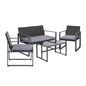 Gardeon 4 PCS Outdoor Rattan Furniture Setting with Glass Top Table - Black - Cosy Abode
