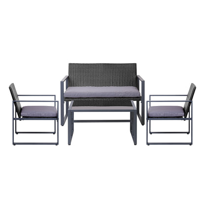 Gardeon 4 PCS Outdoor Rattan Furniture Setting with Glass Top Table - Black - Cosy Abode
