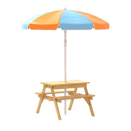 Keezi Kids Outdoor Table and Chairs Picnic Bench Umbrella Set Water Sand Pit Box - Cosy Abode