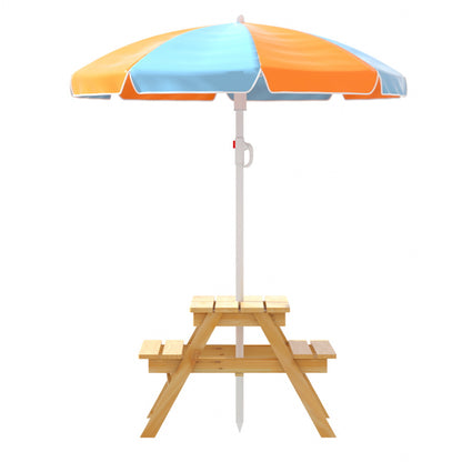 Keezi Kids Outdoor Table and Chairs Picnic Bench Umbrella Set Water Sand Pit Box - Cosy Abode