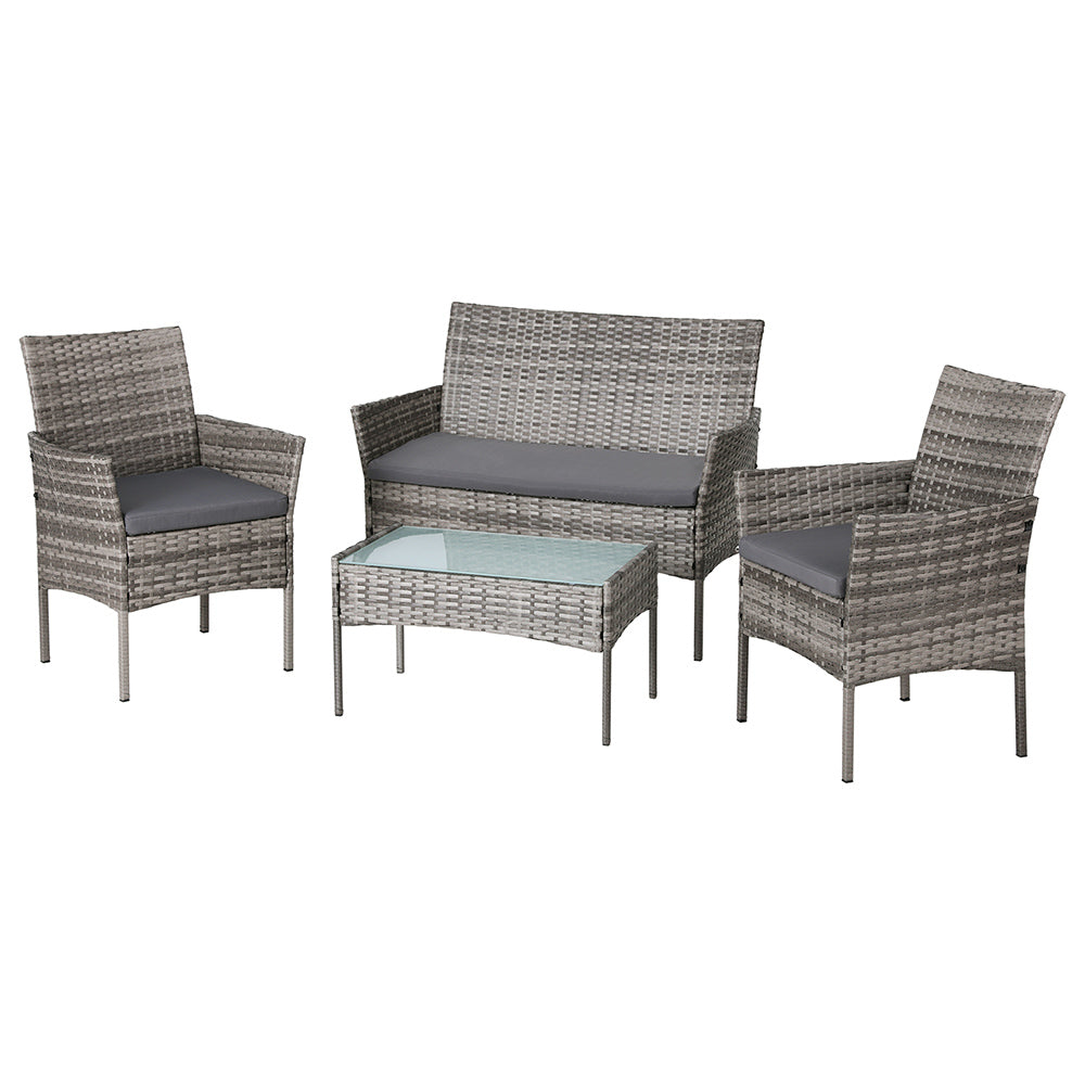 Gardeon 4 Seater Outdoor Sofa Set Wicker Setting Table Chair Furniture Grey - Cosy Abode