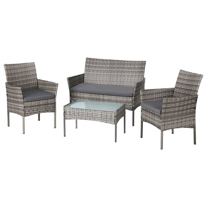 Gardeon 4 Seater Outdoor Sofa Set Wicker Setting Table Chair Furniture Grey - Cosy Abode