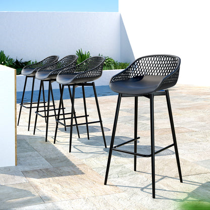 Gardeon 4-Piece Outdoor Bar Stools Plastic Metal Dining Chair Balcony - Cosy Abode