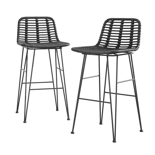 Gardeon 2 Piece Outdoor Bar Stools Wicker Dining Rattan Chair Black - Cosy Abode