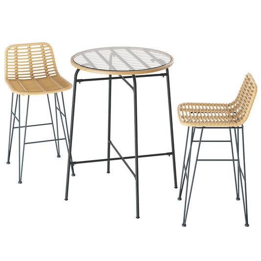 Gardeon 3-Piece Outdoor Bar Set Wicker Table Chairs Patio Bistro - Cosy Abode