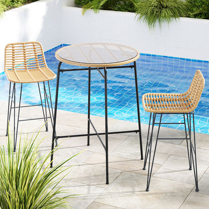 Gardeon 3-Piece Outdoor Bar Set Wicker Table Chairs Patio Bistro - Cosy Abode