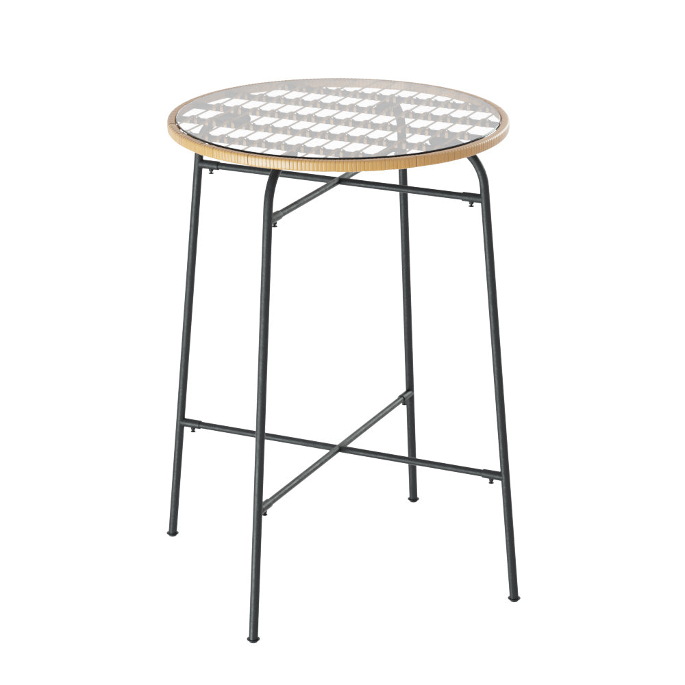 Gardeon Outdoor Bar Table Wicker Dining Bistro Patio Balcony Glass Table Steel - Cosy Abode