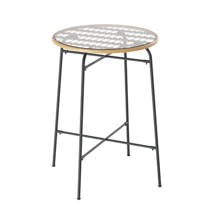 Gardeon Outdoor Bar Table Wicker Dining Bistro Patio Balcony Glass Table Steel - Cosy Abode