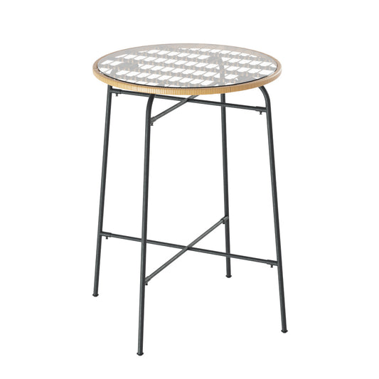 Gardeon Outdoor Bar Table Wicker Dining Bistro Patio Balcony Glass Table Steel - Cosy Abode