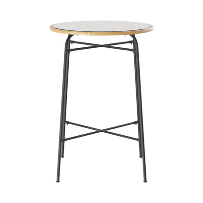 Gardeon Outdoor Bar Table Wicker Dining Bistro Patio Balcony Glass Table Steel - Cosy Abode
