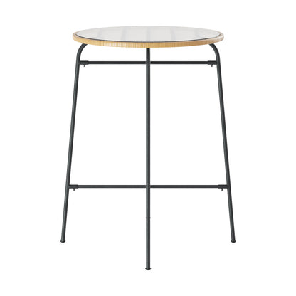 Gardeon Outdoor Bar Table Wicker Dining Bistro Patio Balcony Glass Table Steel - Cosy Abode