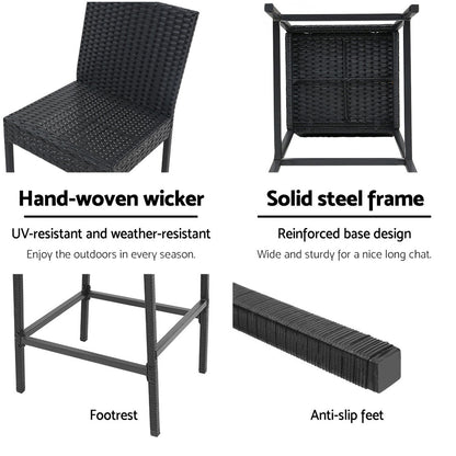 Gardeon 4-Piece Outdoor Bar Stools Dining Chair Bar Stools Rattan Furniture - Cosy Abode